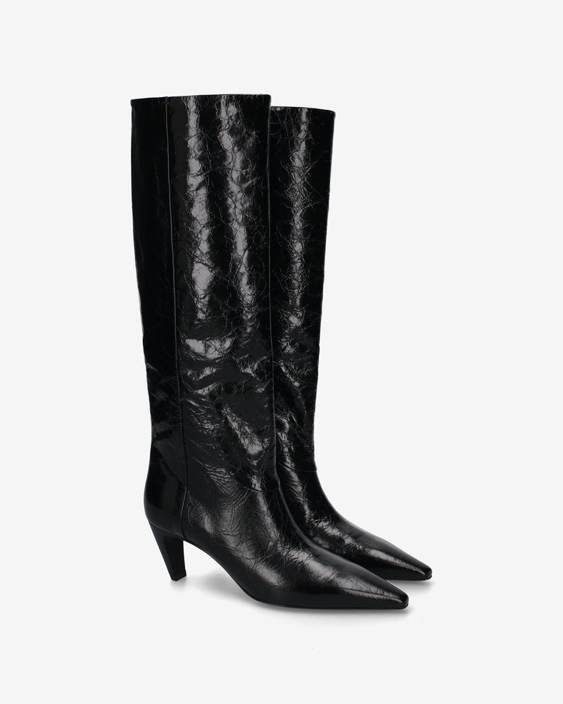 Tex leather boot with a glossy finish