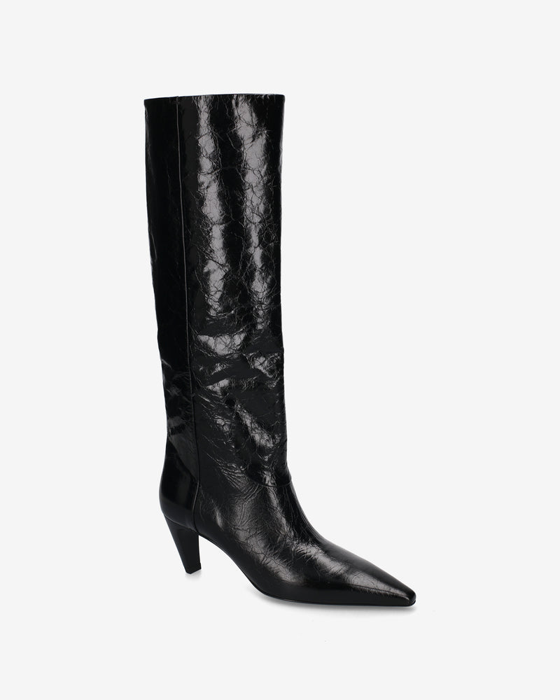 Tex leather boot with a glossy finish
