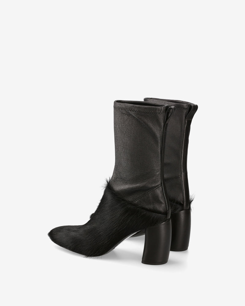 Black leather and ponyhide ankle boots