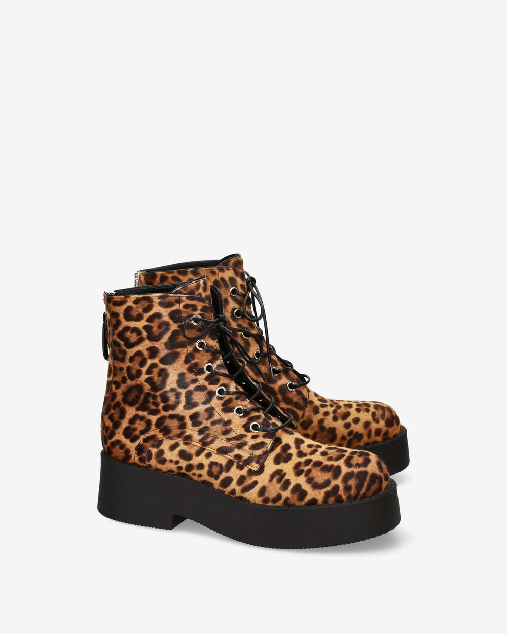 Animal-Print Pony Hair Combat Boots