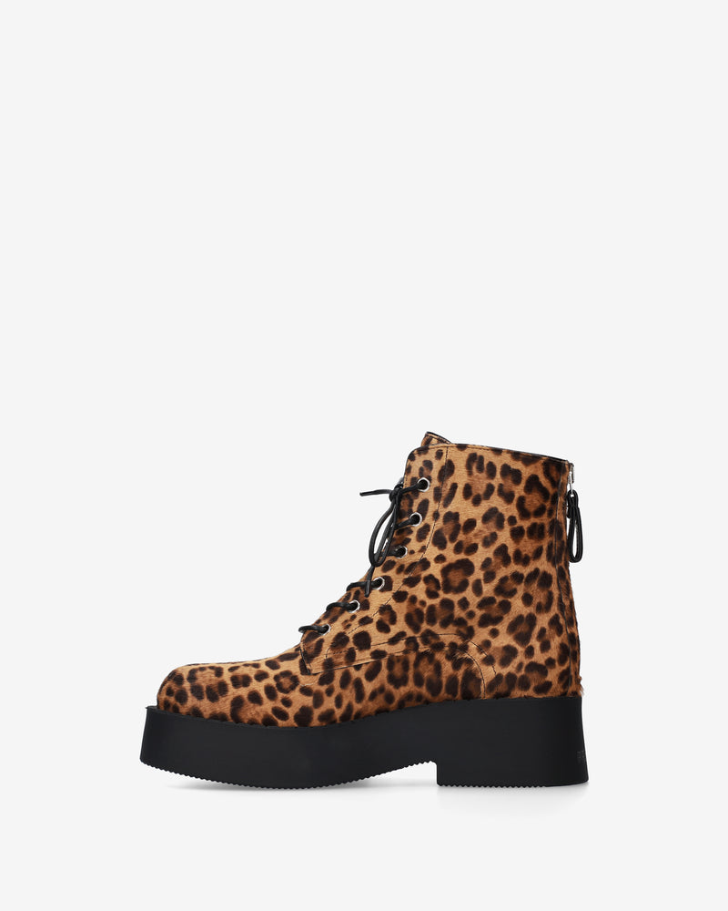 Animal-Print Pony Hair Combat Boots