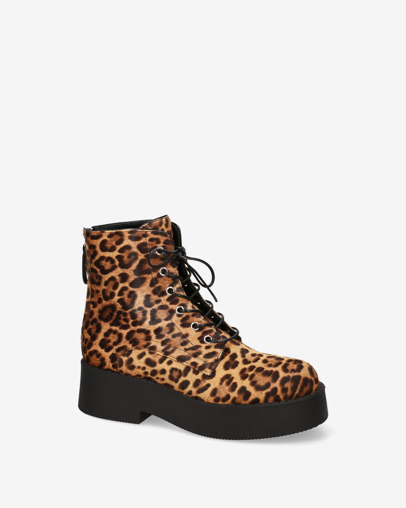 Animal-Print Pony Hair Combat Boots