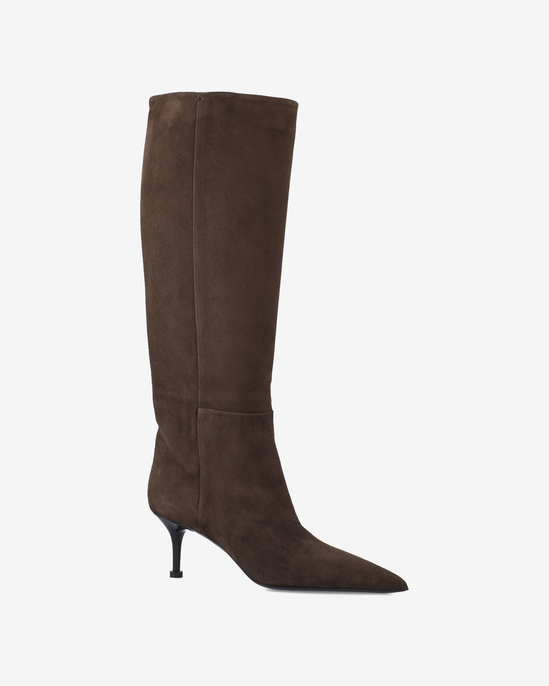 Dark Brown Suede Knee-High Boots