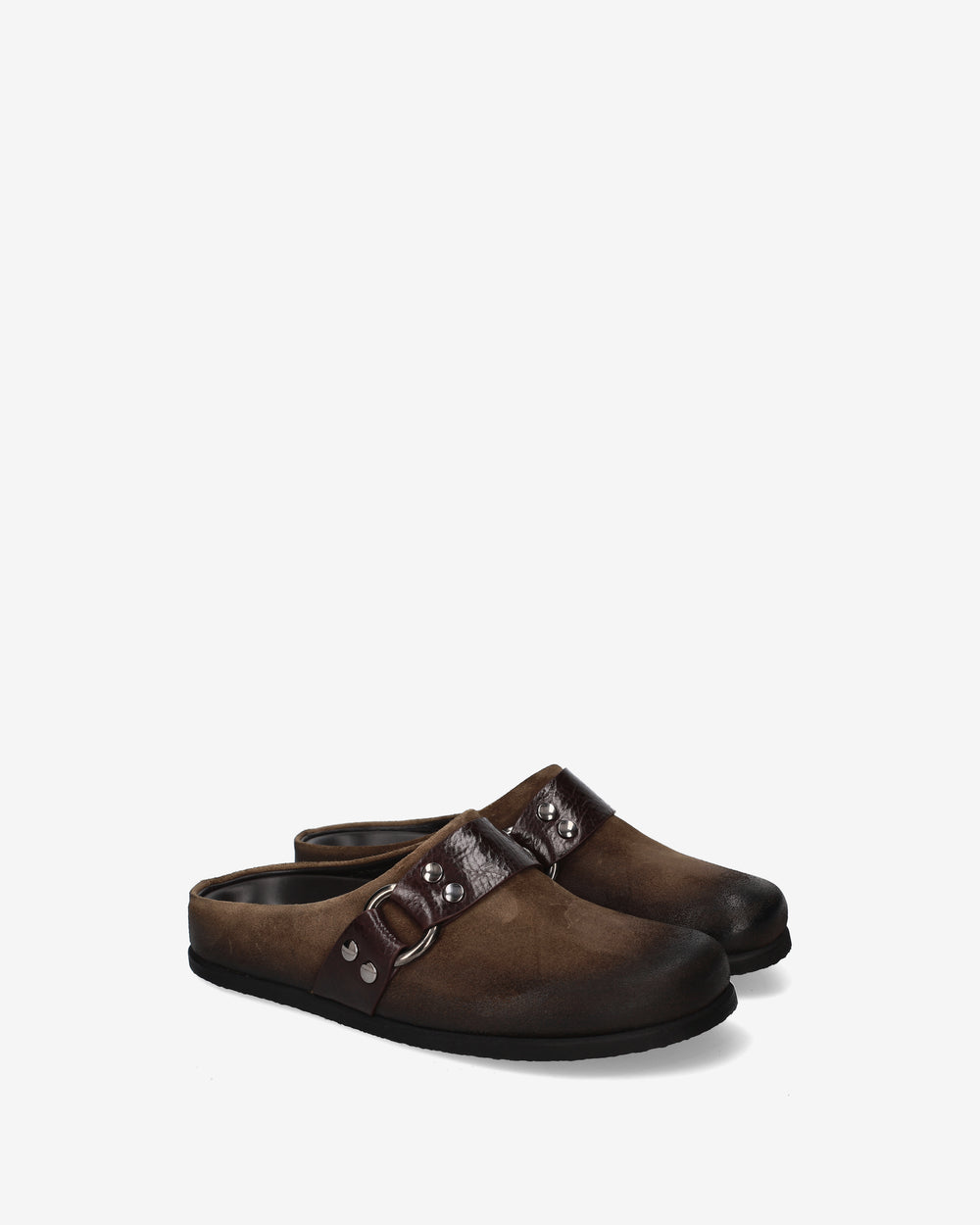 Brushed leather mules