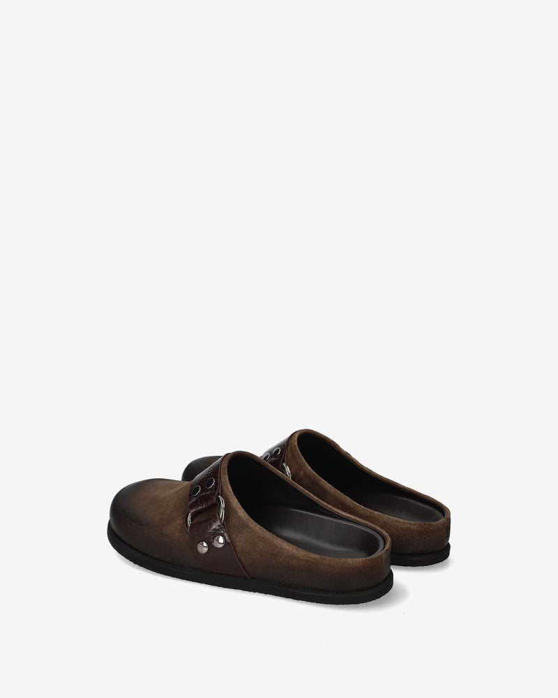 Brushed leather mules