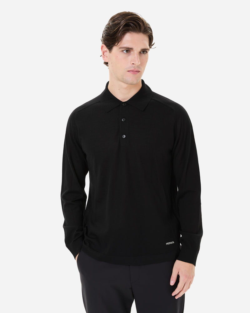 Wool and silk long sleeve polo shirt