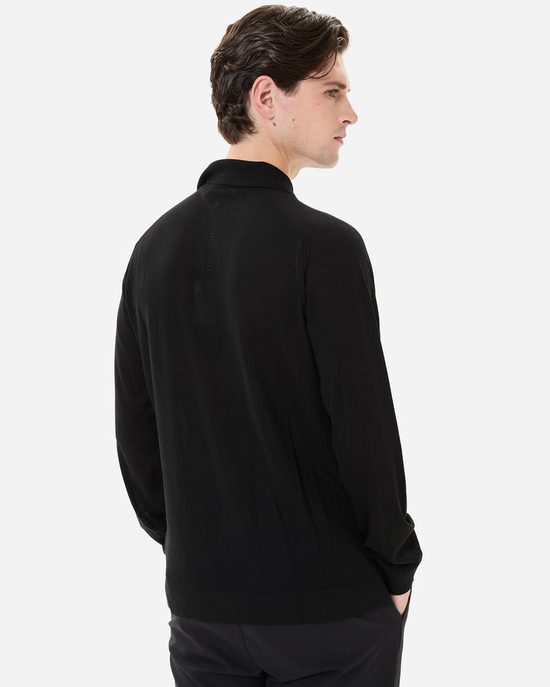Wool and silk long sleeve polo shirt