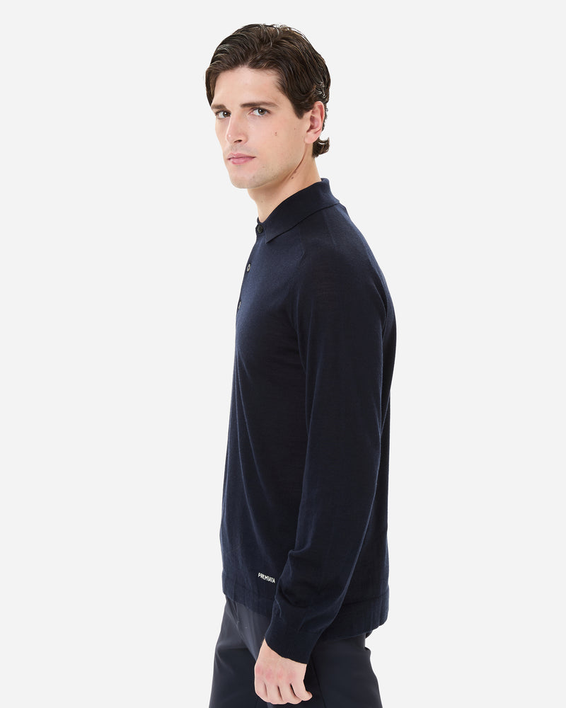 Wool and silk long sleeve polo shirt