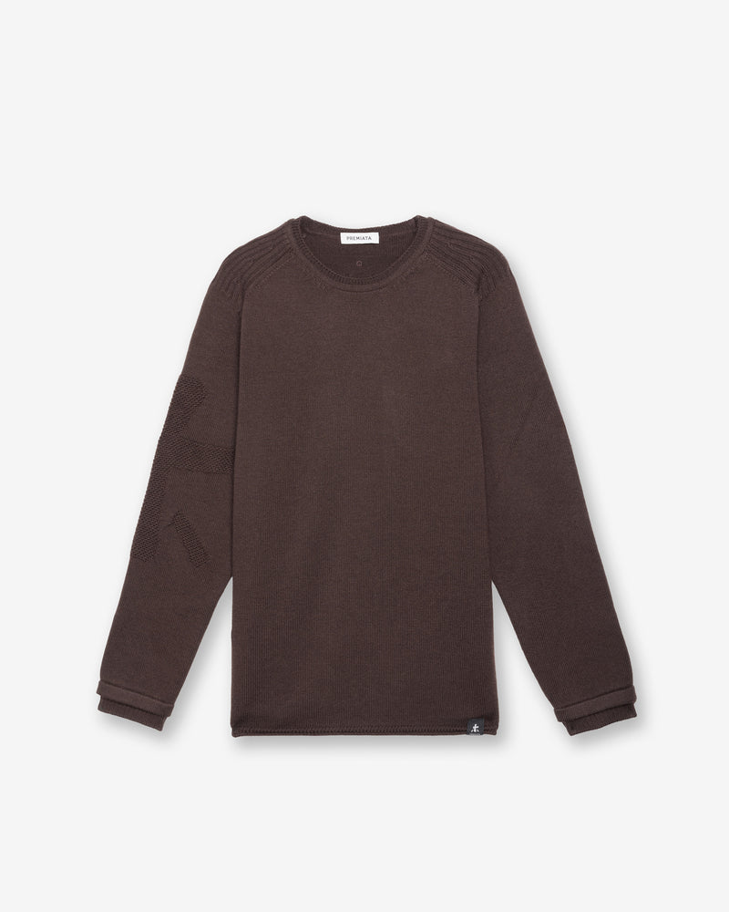 Brown Crew-Neck Knit Sweater
