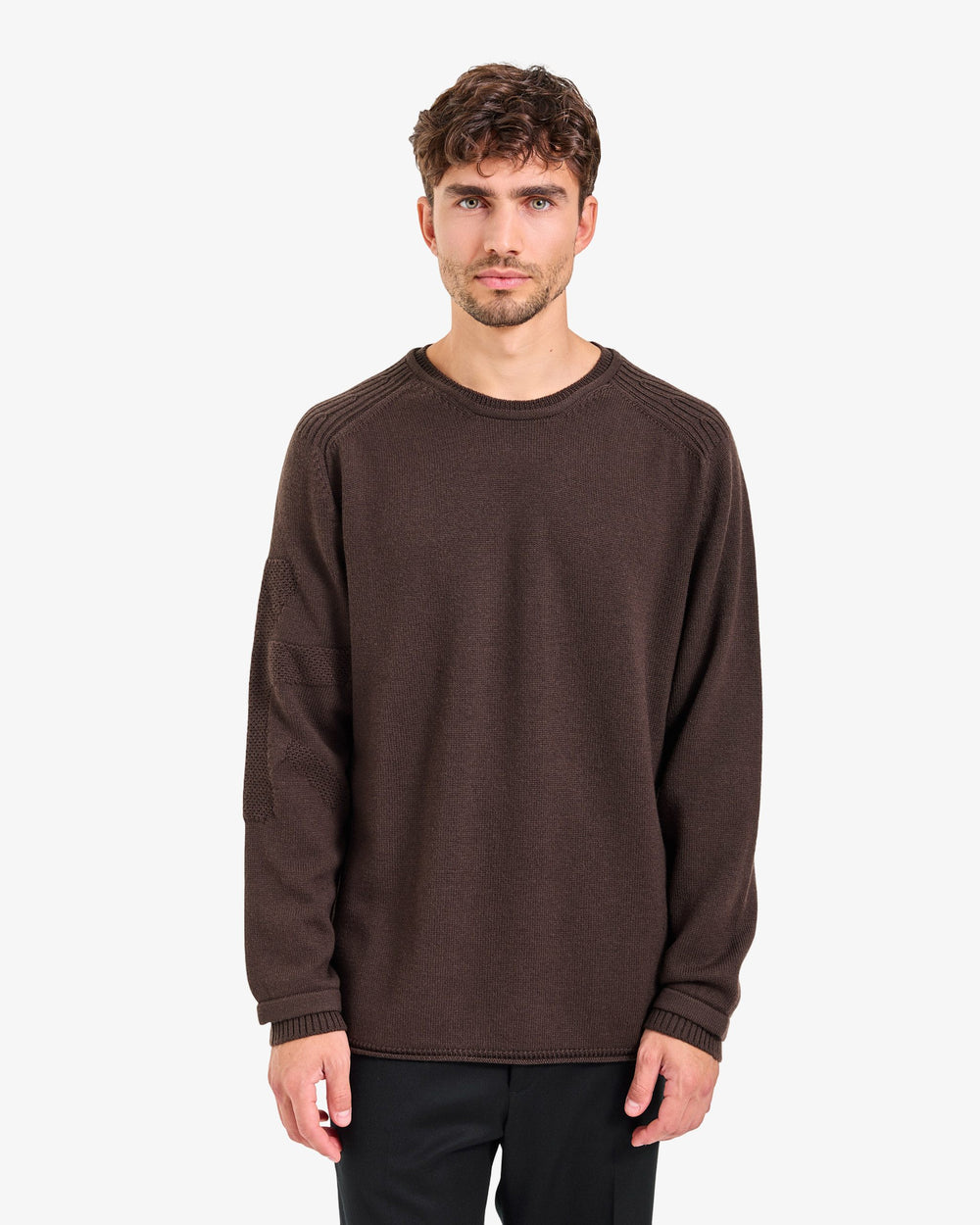 Brown Crew-Neck Knit Sweater