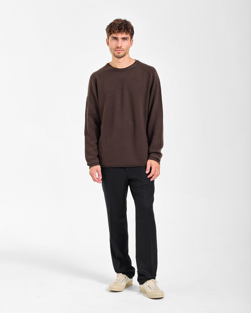 Brown Crew-Neck Knit Sweater